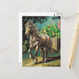 Cartão Postal Cavalo Puxando Cheio De Carrinho De Camarões