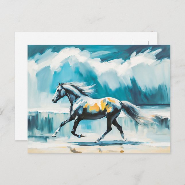 Cartão Postal Cavalo selvagem correndo ao longo da costa (Frente/Verso)