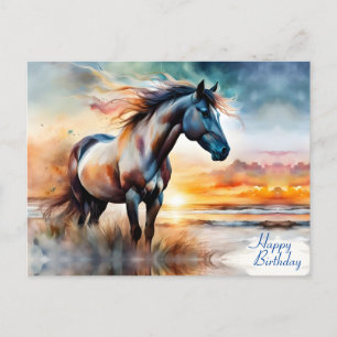 Cartão Postal Cavalo Selvagem na Duna Gramada ao Pôr do Sol de A