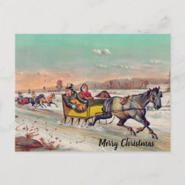 Cartão Postal Cavalo Vintage Editável e Natal Buggy