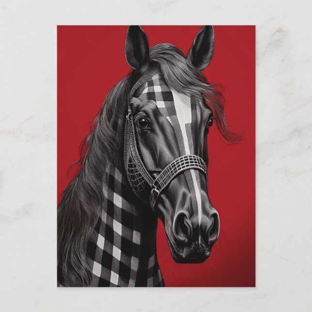 Cartão Postal Cavalo Xadrez Preto  (Frente)