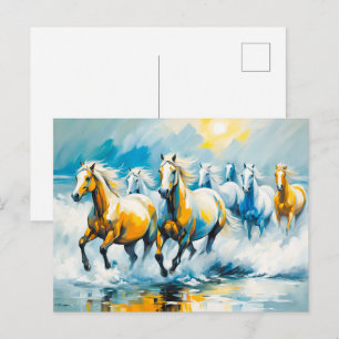 Cartão Postal Cavalos Castanhos Correndo Pelo Mar Rasos