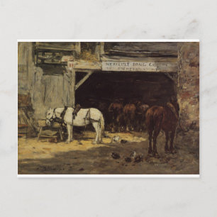 Cartão Postal Cavalos de Aluguer num Jardim por Eugene Boudin