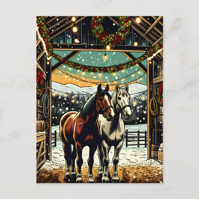 Cartão Postal Cavalos de desenho animado de Natal personalizado (Frente)