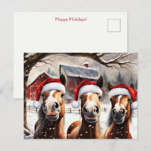 Cartão Postal Cavalos de Natal Férias Divertidas e Fofas