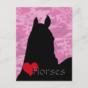 Cartão Postal Cavalos do Coração I (camo rosa)