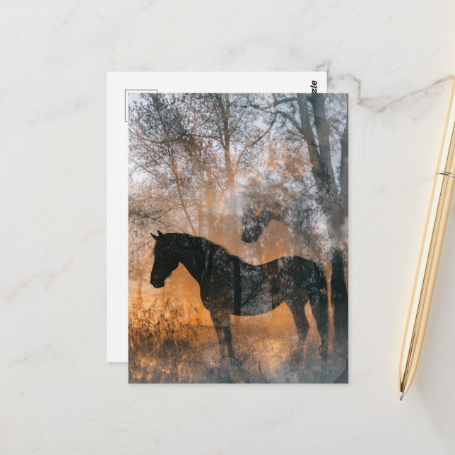 Cartão Postal Cavalos e Árvores Dupla Exposição (Frente/Verso In Situ)