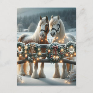 Cartão Postal Cavalos Festivos e Luzes de Natal Personalizadas