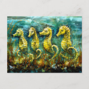 Cartão Postal Cavalos-marinhos em Pintura a Óleo do Oceano Expre
