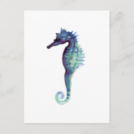 Cartão Postal Cavalos marinhos oceânicos náuticos do design azul