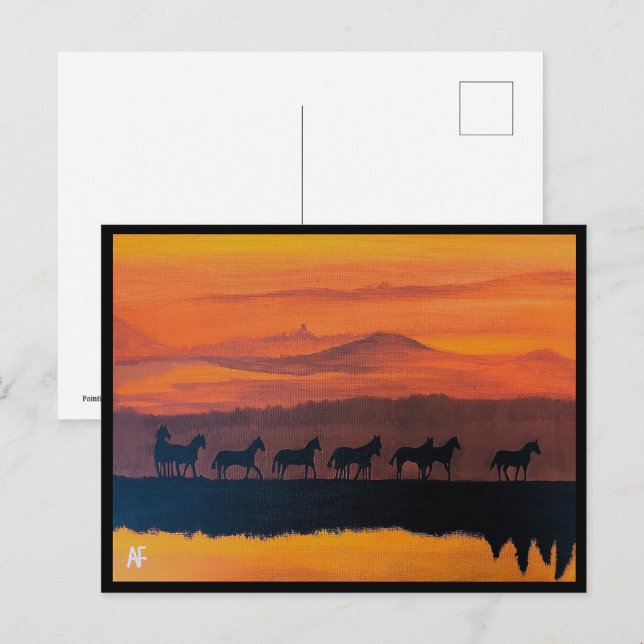 Cartão Postal Cavalos Selvagens de Montana Pintura de Alfred Fox (Frente/Verso)