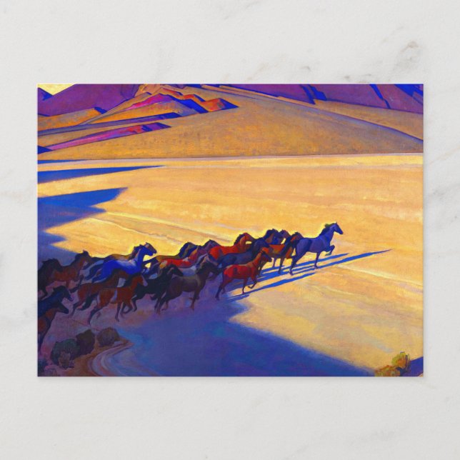 Cartão Postal Cavalos Selvagens de Nevada, 1927 por Maynard Dixo (Frente)