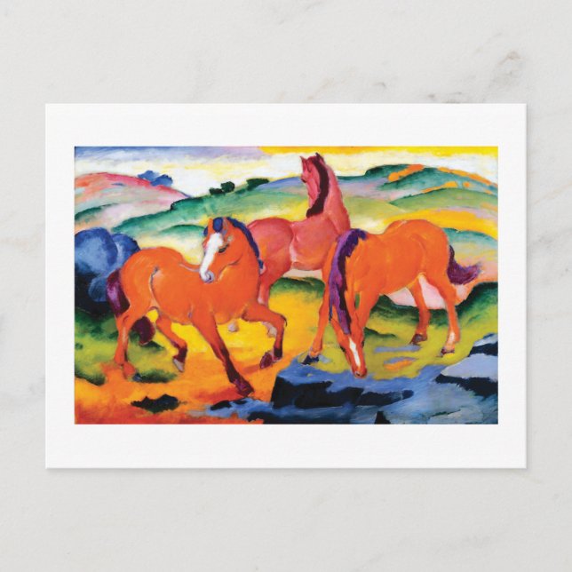 Cartão Postal Cavalos Vermelhos de Franz Marc (Frente)
