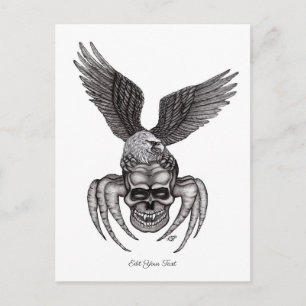 Cartão Postal Caveira-aranha com águia no estilo da tatuagem