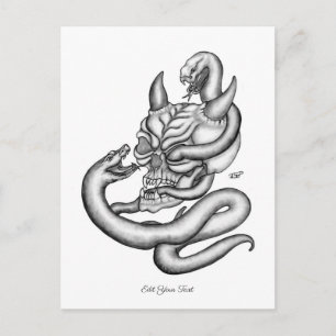 Cartão Postal Caveira - Cabeça de Diabo com Cobra