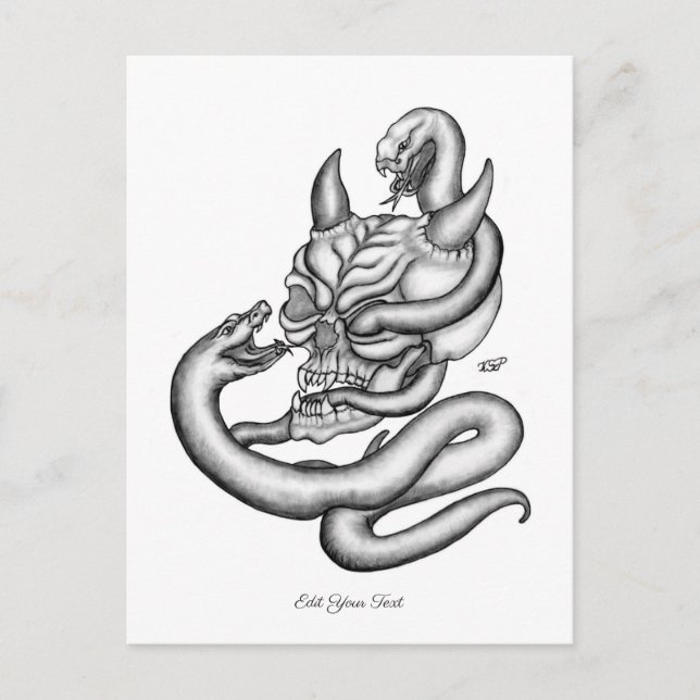 Cartão Postal Caveira - Cabeça de Diabo com Cobra (Frente)