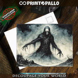 Cartão Postal Caveira da morte do horror em capa preta