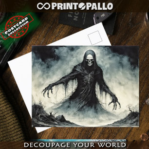 Cartão Postal Caveira da morte do horror em capa preta