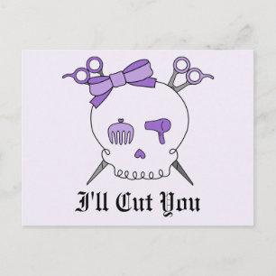 Cartão Postal Caveira de Acessório de Cabelo Roxo - Tesoura Cro