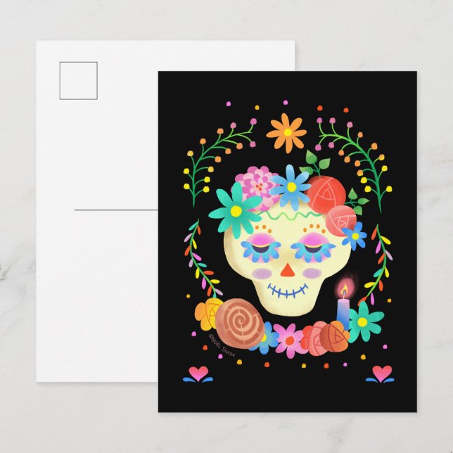 Cartão Postal Caveira de Açúcar Día de los Muertos (Frente/Verso)