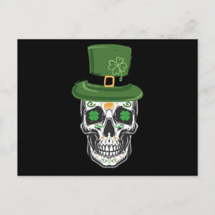 Cartão Postal Caveira de Açúcar Dia de São Patrício Leprechaun T