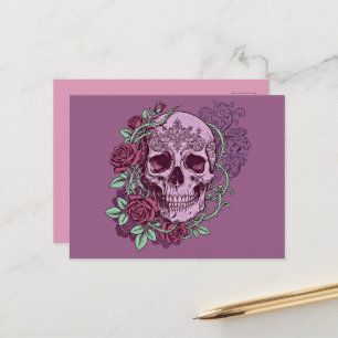 Cartão Postal Caveira de Lavanda com Design Gótico de Rosas