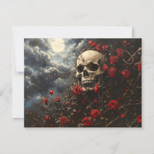 Cartão Postal Caveira e Rosas Carmesim