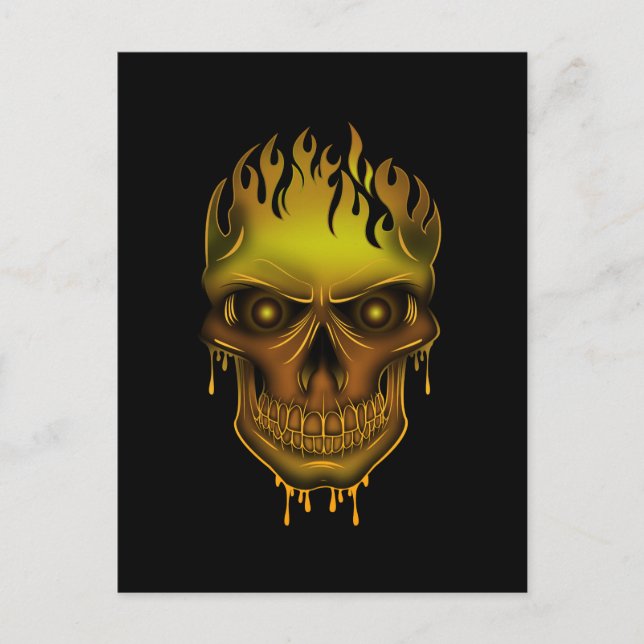 Cartão Postal Caveira Flame - Dourado (Frente)