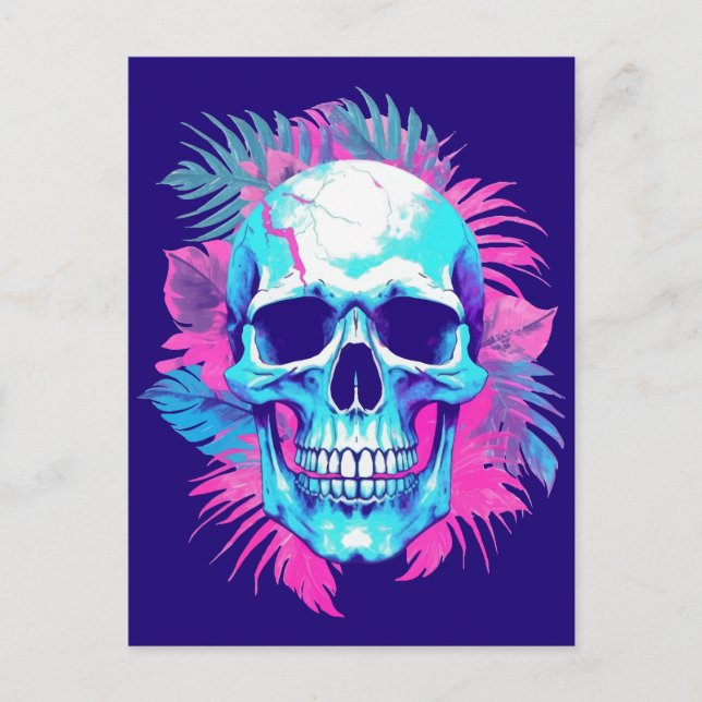 Cartão Postal Caveira Floral no Estilo Vaporwave (Frente)