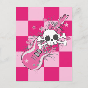 Cartão Postal Caveira Fofa com Violão Rosa