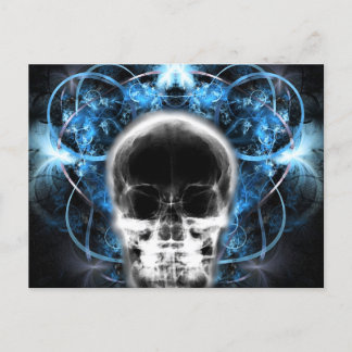 Cartão Postal Caveira Fractal de Borboleta X - Azul