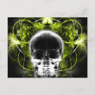 Cartão Postal Caveira Fractal de Borboleta X-Ray - Verde limão