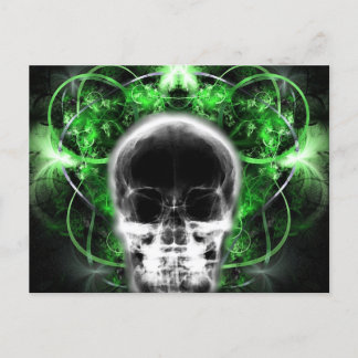 Cartão Postal Caveira Fractal de Borboleta X - Verde