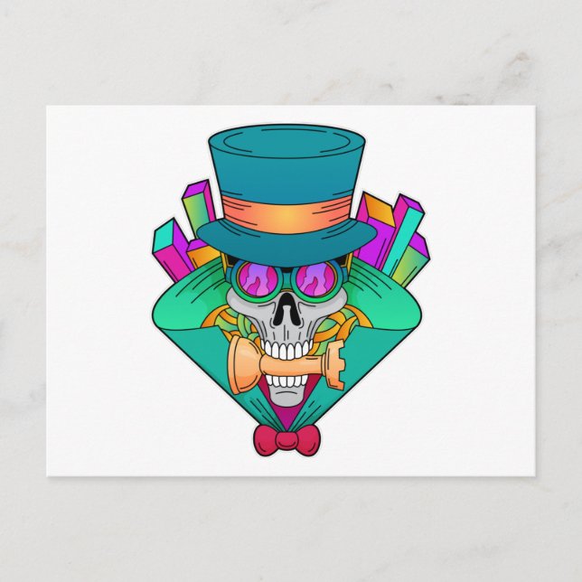 Cartão Postal Caveira no xadrez com peça Torre (Frente)