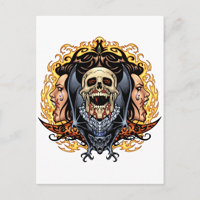 Cartão Postal Caveiras, Vampiros e Morcegos personalizáveis por  (Frente)