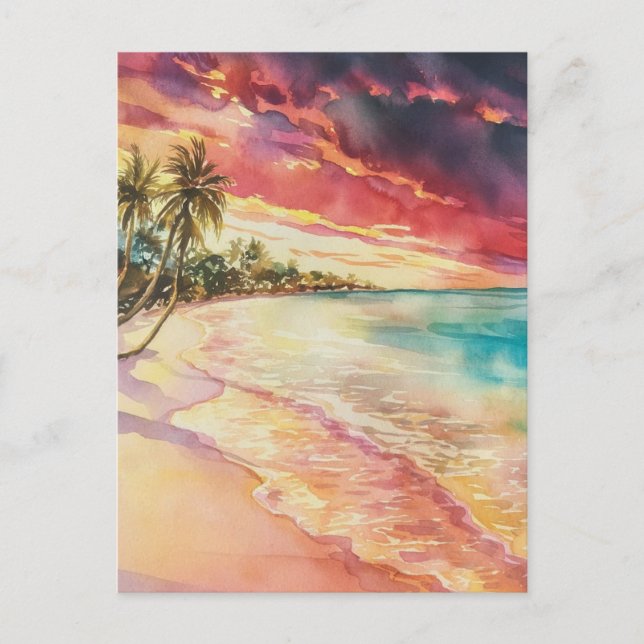 Cartão Postal Cayman Island Watercolor Painting (Frente)