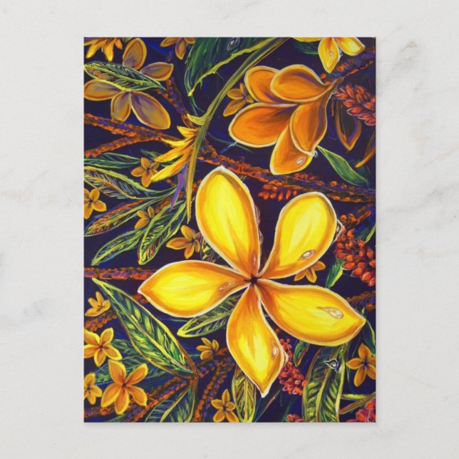 Cartão Postal CBjork Yellow Island Plumeria Art (Frente)