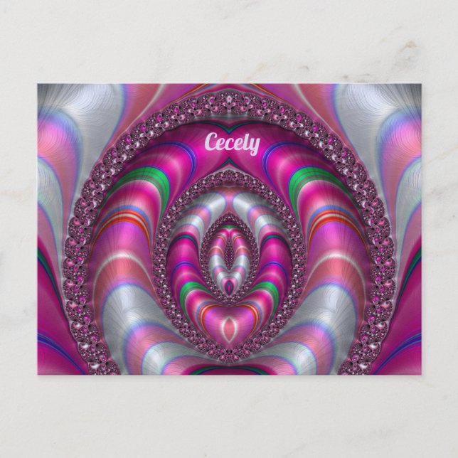 CARTÃO POSTAL CECELY ~  DESIGN DE FRACTAL 3D ROSA ~ (Frente)