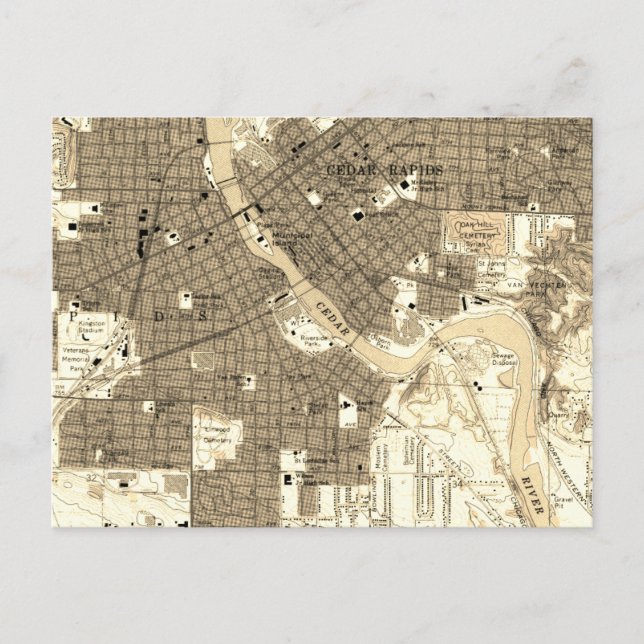 Cartão Postal Cedar Rapids Iowa Antigo e Retrô (Frente)