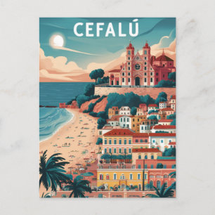 Cartão Postal Cefalu, Sicília, Itália Praia