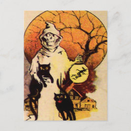Cartão Postal Ceifador Gato Preto (Cartão Vintage de Halloween)