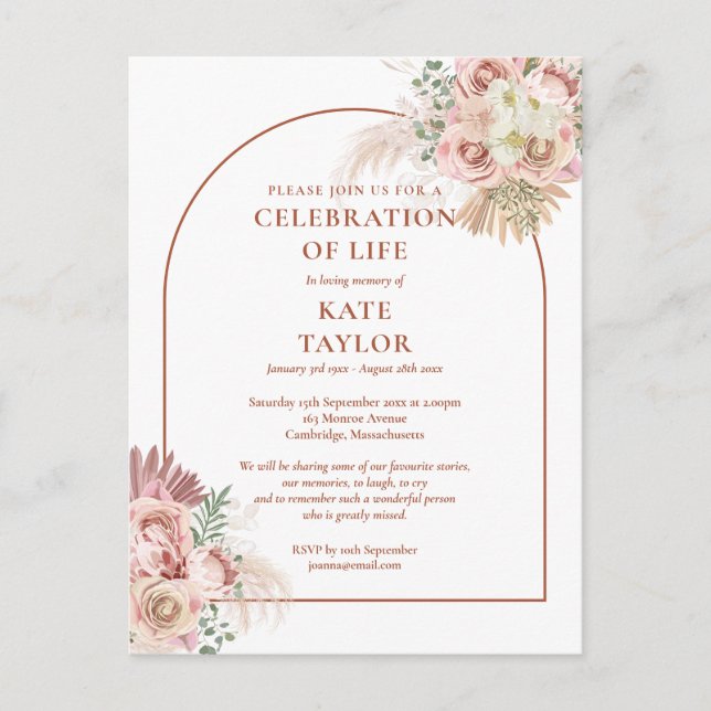 Cartão Postal Celebração da Vida com Arco de Grama das Pampas Fu (Frente)