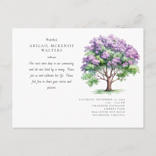 Cartão Postal Celebração da Vida da Árvore Rosa com Raízes Profu (Frente)