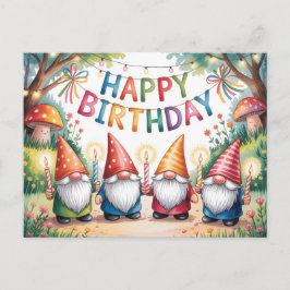 Cartão Postal Celebração de Aniversário com um Grupo de Gnomos d
