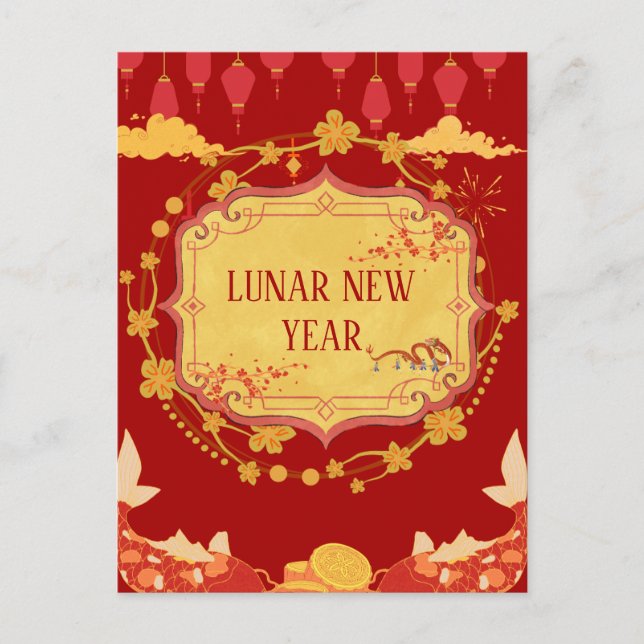 Cartão Postal Celebração de Ano Novo Lunar: Uma Noite de Alegria (Frente)