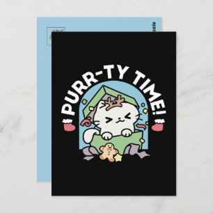 Cartão Postal Celebração de Natal com Gato de Tempo Puro