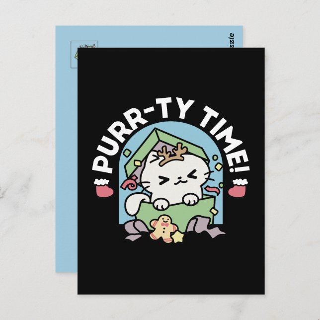 Cartão Postal Celebração de Natal com Gato de Tempo Puro (Frente/Verso)