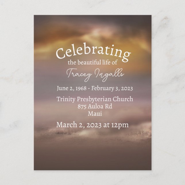 Cartão Postal Celebração de Vida na Praia Rosa Escuro (Frente)