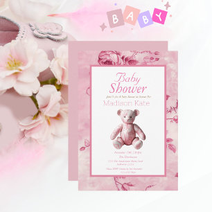 Cartão Postal Celebração do Chá de fraldas de Tois Rosa Elegante