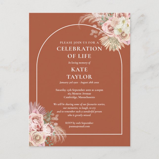 Cartão Postal Celebração Do Funeral Life Por Arca De Pampas (Frente)